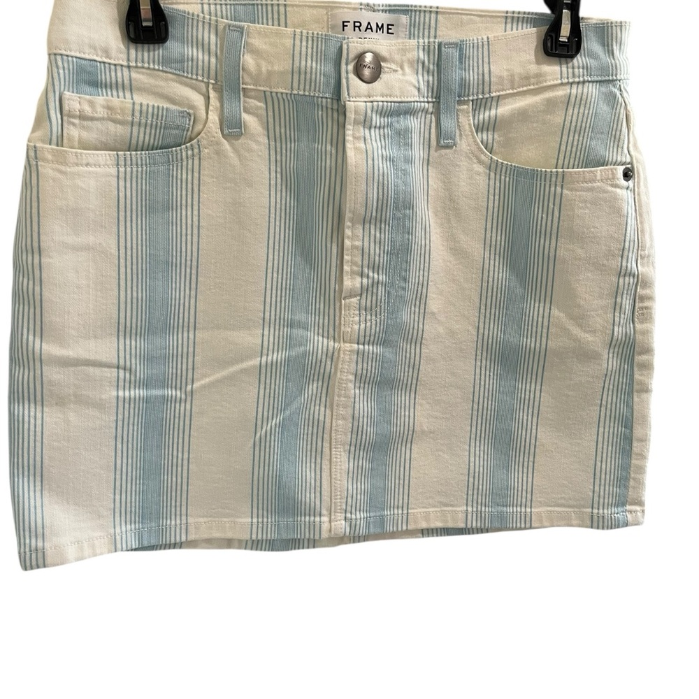 FRAME Denim Mini Skirt Blue White Stripe Sz 28 | Casual Summer Preppy Aesthetic